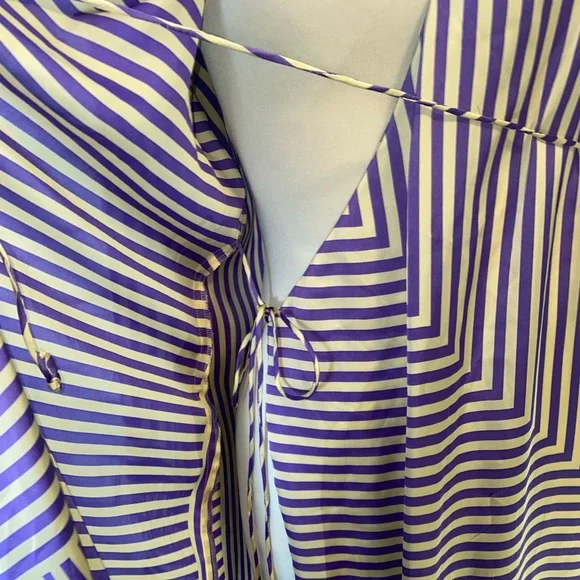 Mango (MNG) Satin Purple & Cream Striped Wrap Dress. Mid Length. Size 8. - Picture 13 of 15